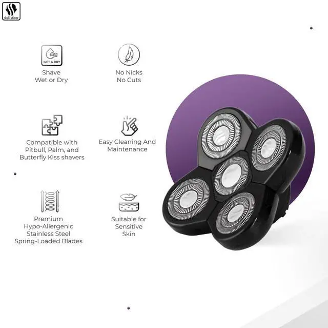 Alt view image 3 of 6 - Skull Shaver Carver 5 Head Replacement Blade - Efficient Shave for Coarse Hair - Flexing Rotary Blades - Easy Maintenance - Fits Pitbull Shavers