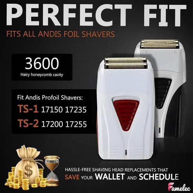 Alt view image 3 of 7 - 2 Pack for Andis Shaver Foil TS-1 TS-2, ProFoil Lithium Shaver Replacement Titanium Foil Assembly and Inner Cutters Compatible with Andis Smooth Shaving Cordless Shavers