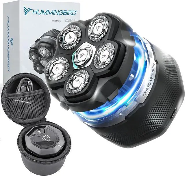 Main image of HUMMINGBIRD Head Shavers for Bald Men - MK3 Mens Head Shaver, Detachable Head, Wet/Dry Electric Razor, Rotary Bald Head Shavers for Men, Waterproof, Cordless USB-C Rechargeable Skull Shaver with case