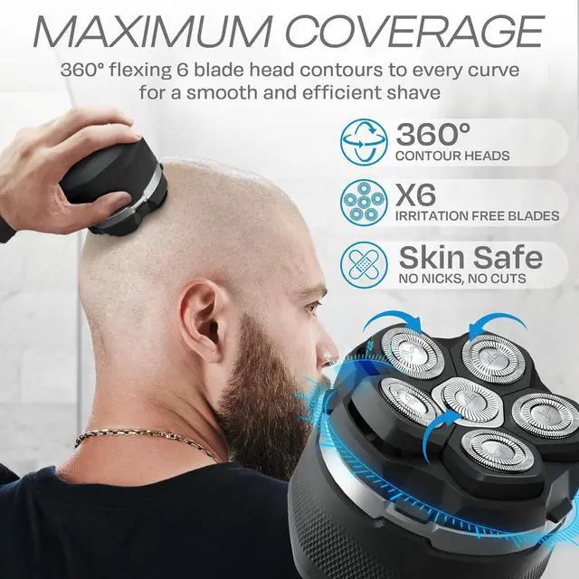 Alt view image 2 of 7 - HUMMINGBIRD Head Shavers for Bald Men - MK3 Mens Head Shaver, Detachable Head, Wet/Dry Electric Razor, Rotary Bald Head Shavers for Men, Waterproof, Cordless USB-C Rechargeable Skull Shaver with case