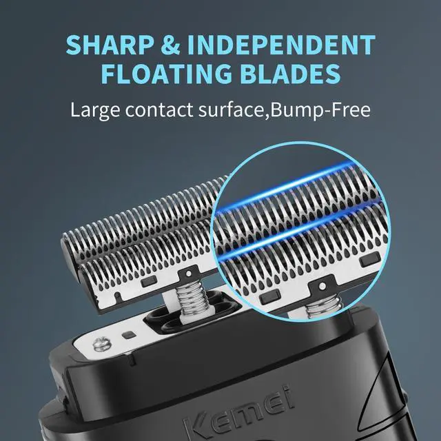 Alt view image 3 of 7 - KEMEI Professional Electric Foil Shaver for Men, Beard Trimmer & Men's Grooming Tool, Foil Shaving and Bald Head Precision Trimmer. Cordless and Rechargeable with USB. Gifts for Men