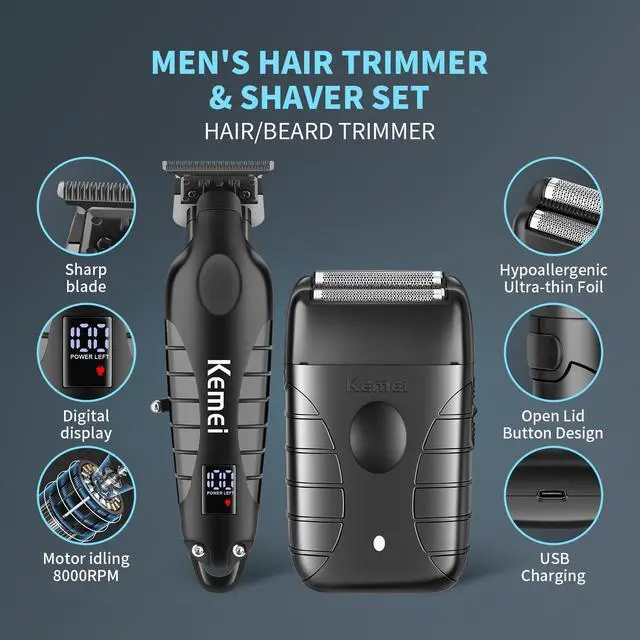 Alt view image 6 of 6 - KEMEI Professional Electric Foil Shaver for Men, Beard Trimmer & Men's Grooming Set, Foil Shaving Kit and Bald Head Precision Trimmer, Cordless and Rechargeable with USB, Gifts for Men