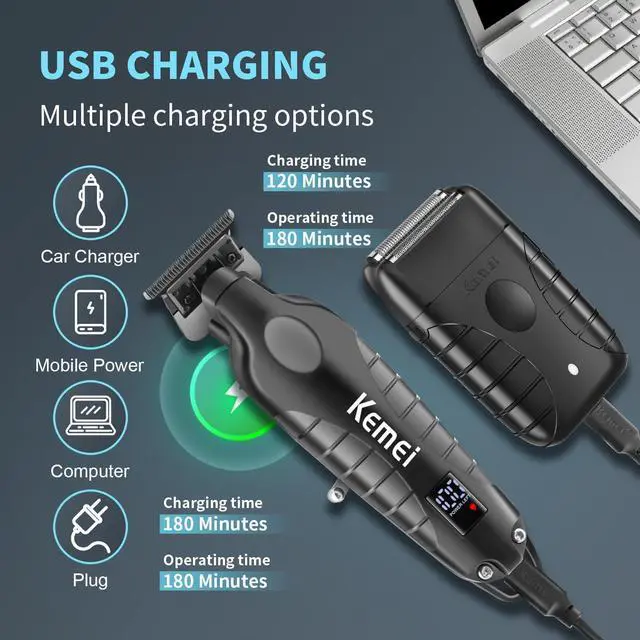 Alt view image 5 of 6 - KEMEI Professional Electric Foil Shaver for Men, Beard Trimmer & Men's Grooming Set, Foil Shaving Kit and Bald Head Precision Trimmer, Cordless and Rechargeable with USB, Gifts for Men