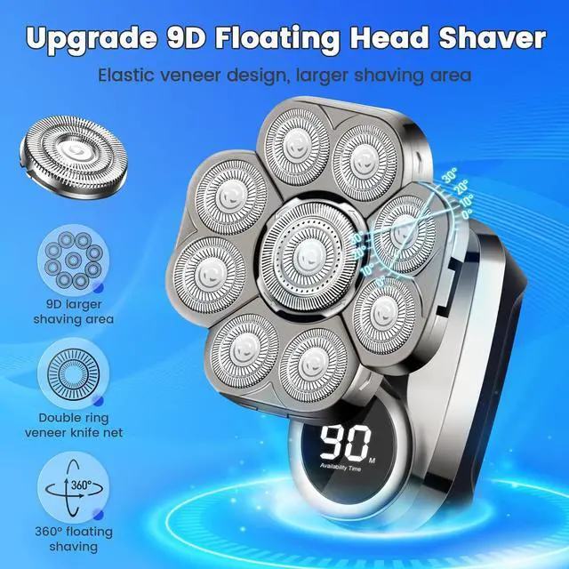 Alt view image 2 of 7 - 9D Head Shavers for Bald Men, Electric Shaver for Men,6 in 1 Mens Grooming Kit with Nose Hair Trimmer, Beard Trimmer,Waterproof Wet/Dry Rotary Shaver,Gift for Father, Husband, Boyfriend