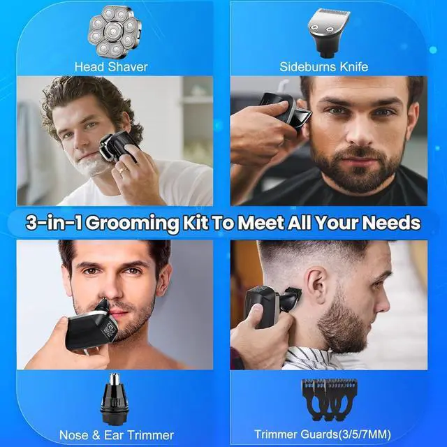 Alt view image 4 of 7 - 9D Head Shavers for Bald Men, Electric Shaver for Men,6 in 1 Mens Grooming Kit with Nose Hair Trimmer, Beard Trimmer,Waterproof Wet/Dry Rotary Shaver,Gift for Father, Husband, Boyfriend