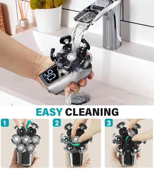 Alt view image 4 of 7 - Head Shavers for Bald Men, Upgraded 7D Electric Razor, Cordless Rechargeable, Ipx7 100% Waterproof, Dry & Wet Bald Head Shaver, Beard Grooming Kit with Led Display