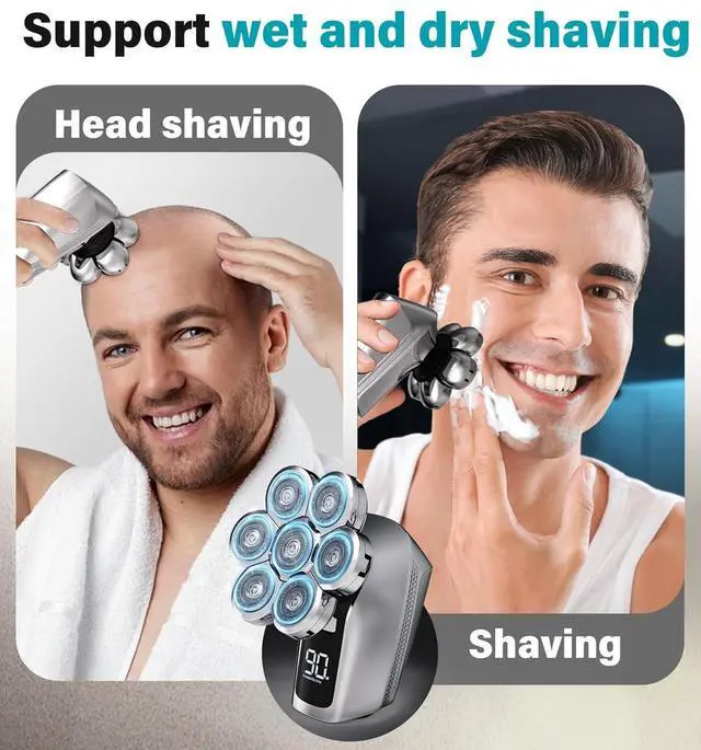 Alt view image 3 of 7 - Head Shavers for Bald Men, Upgraded 7D Electric Razor, Cordless Rechargeable, Ipx7 100% Waterproof, Dry & Wet Bald Head Shaver, Beard Grooming Kit with Led Display