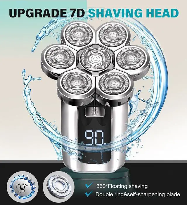 Alt view image 5 of 7 - Head Shavers for Bald Men, Upgraded 7D Electric Razor, Cordless Rechargeable, Ipx7 100% Waterproof, Dry & Wet Bald Head Shaver, Beard Grooming Kit with Led Display