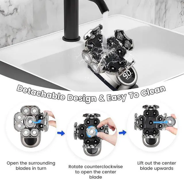 Alt view image 7 of 7 - 9D Head Shavers for Bald Men, Electric Shaver for Men,6 in 1 Mens Grooming Kit with Nose Hair Trimmer, Beard Trimmer,Waterproof Wet/Dry Rotary Shaver,Gift for Father, Husband, Boyfriend