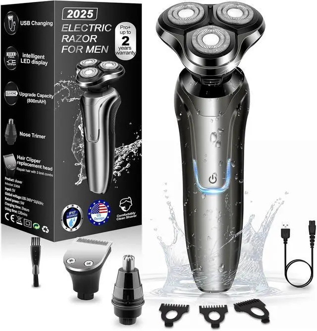 Main image of Electric Razor for Men, Men's Rotary Shavers, Waterproof,Wet and Dry Rechargeable Electric Shaver for Men's Faces with a Cordless and Floating Head, Portable Travel Razor,an Ideal Gift for Men