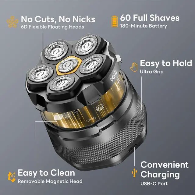 Alt view image 2 of 7 - Head Shaver for Bald MenDOAO Waterproof Wet Dry Bald Head Shavers, 6D LED Display Electric Rechargeable Head Shaving Kit with Type-C Charge