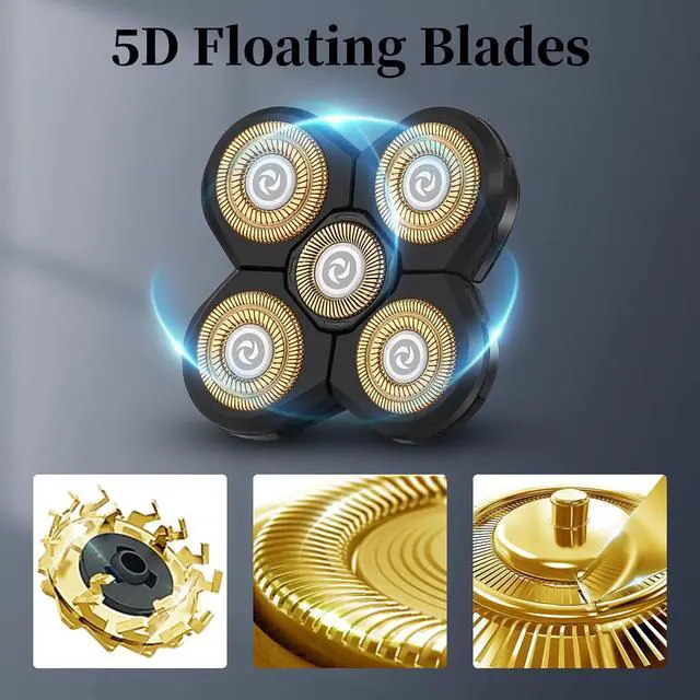 Alt view image 2 of 5 - Replacement Head for Electric Shaver 5D Close Mens Electric Razor Head Waterproof Head Shavers for Men Replacement Head Wet & Dry Bald Shavers Blade (Gold)