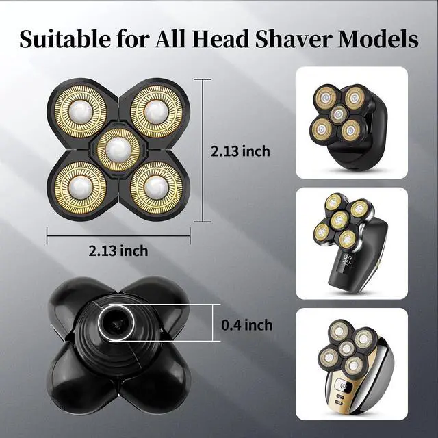 Alt view image 3 of 5 - Replacement Head for Electric Shaver 5D Close Mens Electric Razor Head Waterproof Head Shavers for Men Replacement Head Wet & Dry Bald Shavers Blade (Gold)