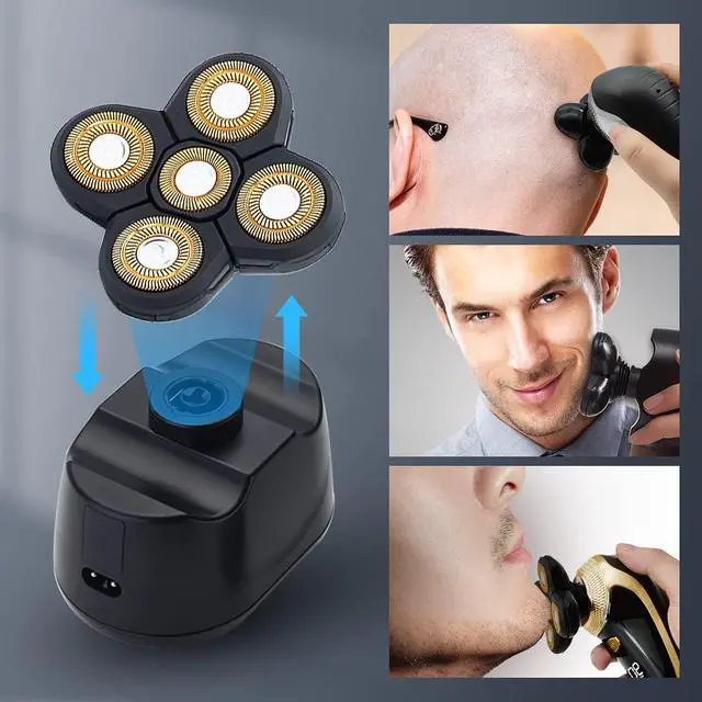 Alt view image 5 of 5 - Replacement Head for Electric Shaver 5D Close Mens Electric Razor Head Waterproof Head Shavers for Men Replacement Head Wet & Dry Bald Shavers Blade (Gold)