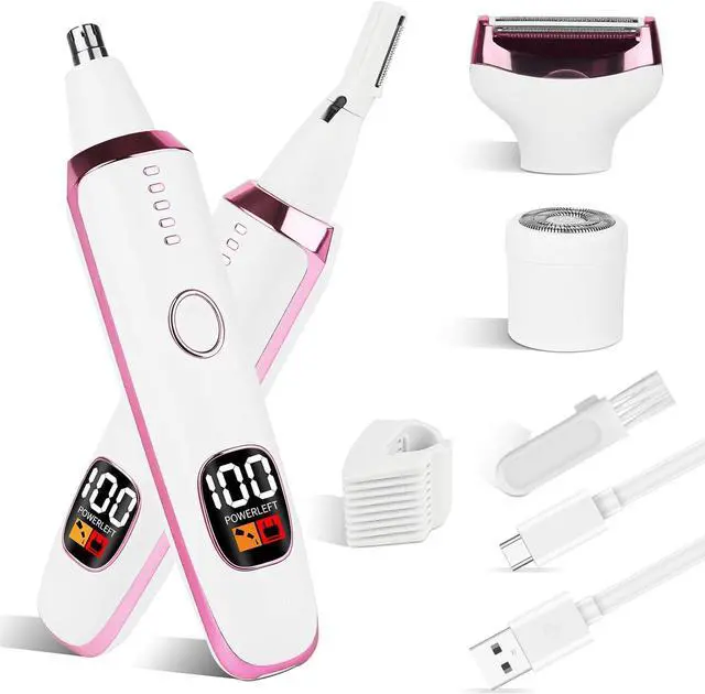 Main image of 2025 Rechargeable Nose and Ear Hair Trimmer with LED Dispaly for Women Men,4 in 1 Painless Eyebrow & Facial Hair Trimmer with Powerful Motor,Ladies Wet & Dry Electric Razor (White)