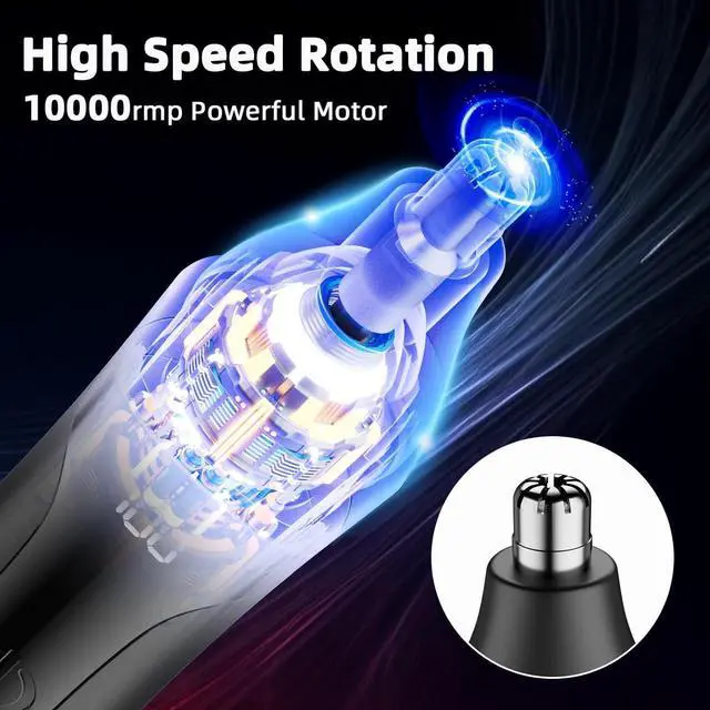 Alt view image 3 of 7 - Nose Hair Trimmer, Rechargeable Professional Painless Nose Trimmer for Ear and Eyebrow, with Dual Edge Blades Easy Cleaning and Washing (Black)