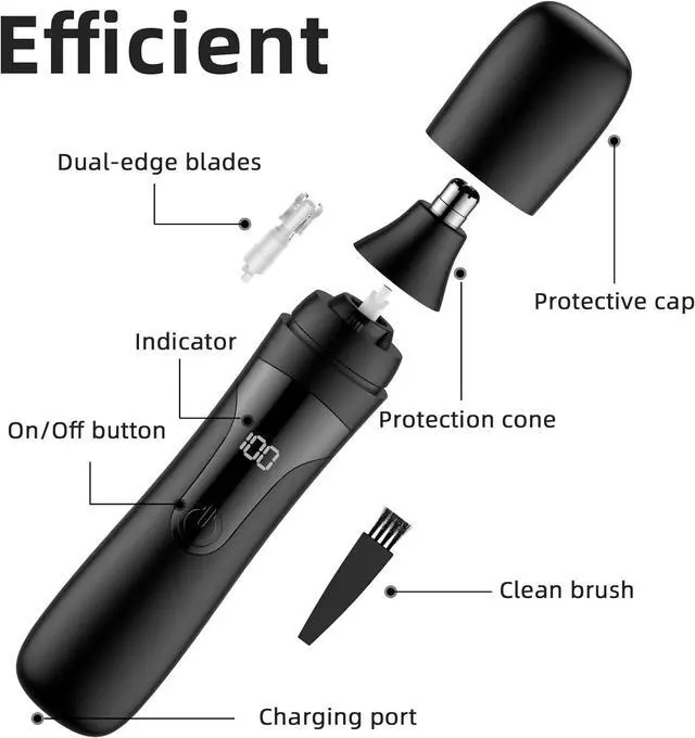 Alt view image 5 of 7 - Nose Hair Trimmer, Rechargeable Professional Painless Nose Trimmer for Ear and Eyebrow, with Dual Edge Blades Easy Cleaning and Washing (Black)