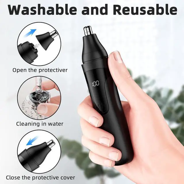 Alt view image 6 of 7 - Nose Hair Trimmer, Rechargeable Professional Painless Nose Trimmer for Ear and Eyebrow, with Dual Edge Blades Easy Cleaning and Washing (Black)