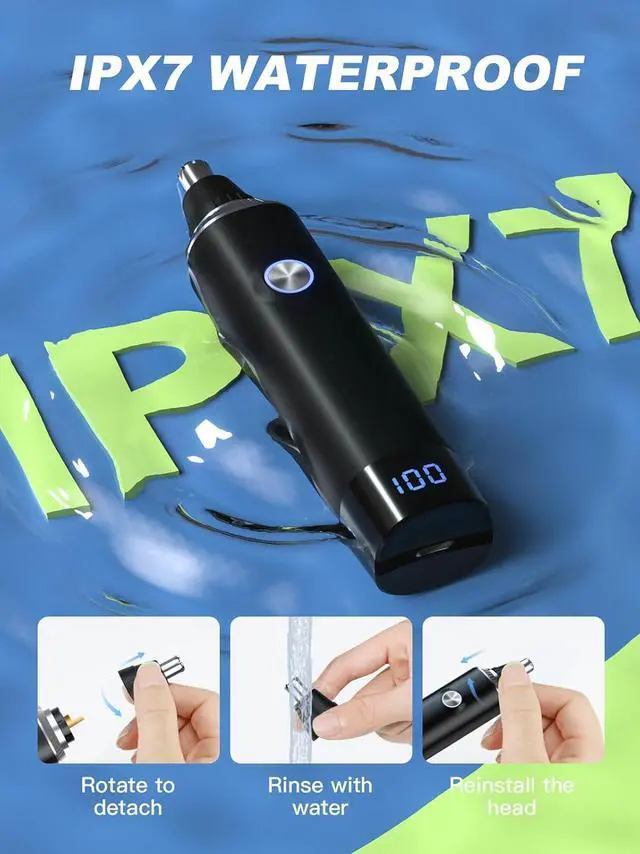 Alt view image 5 of 7 - Ear & Nose Hair Trimmer with LED Display for Men Women,Painless USB Rechargeable Eyebrow & Facial & Nose Hair Trimmer Clipper,Professional IPX7 Waterproof Dual Edge Blades 12500 RPM (Black)