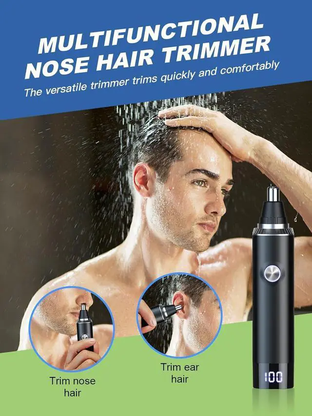 Alt view image 7 of 7 - Ear & Nose Hair Trimmer with LED Display for Men Women,Painless USB Rechargeable Eyebrow & Facial & Nose Hair Trimmer Clipper,Professional IPX7 Waterproof Dual Edge Blades 12500 RPM (Black)