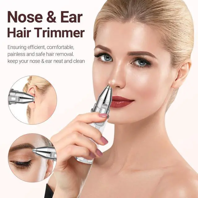 Alt view image 3 of 5 - Nose Hair Trimmer for Women Men, Electric 2 in 1 Face Shaver and Eyebrow Trimmer, White Rechargeable Facial Hair Remover with Built-in LED Light
