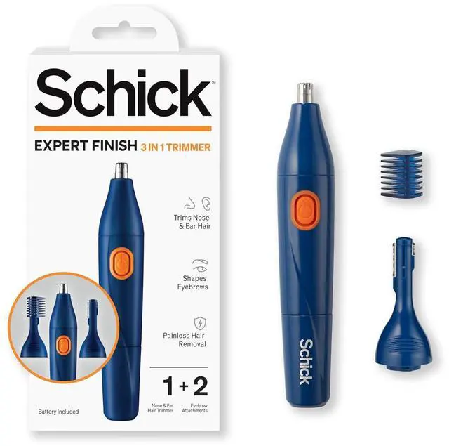 Main image of Schick Hair Trimmer, 3-in-1 Trimmer for Nose, Ear & Eyebrows, Painless Hair Removal, Cordless, Quick-Change Attachments, Waterproof, Expert Finish, Unisex Grooming