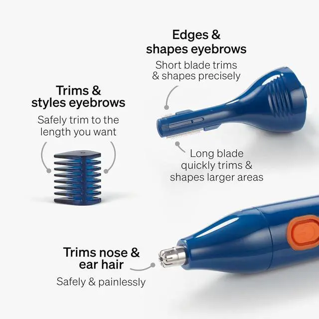 Alt view image 6 of 7 - Schick Hair Trimmer, 3-in-1 Trimmer for Nose, Ear & Eyebrows, Painless Hair Removal, Cordless, Quick-Change Attachments, Waterproof, Expert Finish, Unisex Grooming