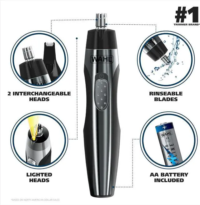 Alt view image 2 of 7 - Wahl Lighted Battery Nose Hair Trimmer for Men & Women. Painless, Easy to See Nose, Ear, and Eyebrow Trimming with Built in Light, Battery Included.  Model 3023283