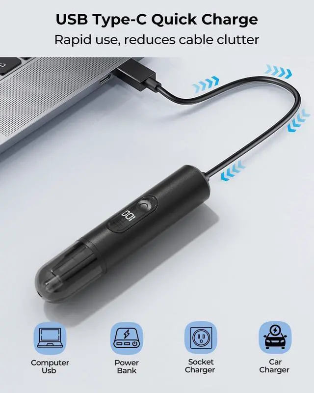 Alt view image 4 of 7 - Nose Hair Trimmer for Men Rechargeable, Electric Nose and Ear Hair Trimmer, Professional Nose Clipper, LED Display, Waterproof, Portable Travel Size, Painless, Black