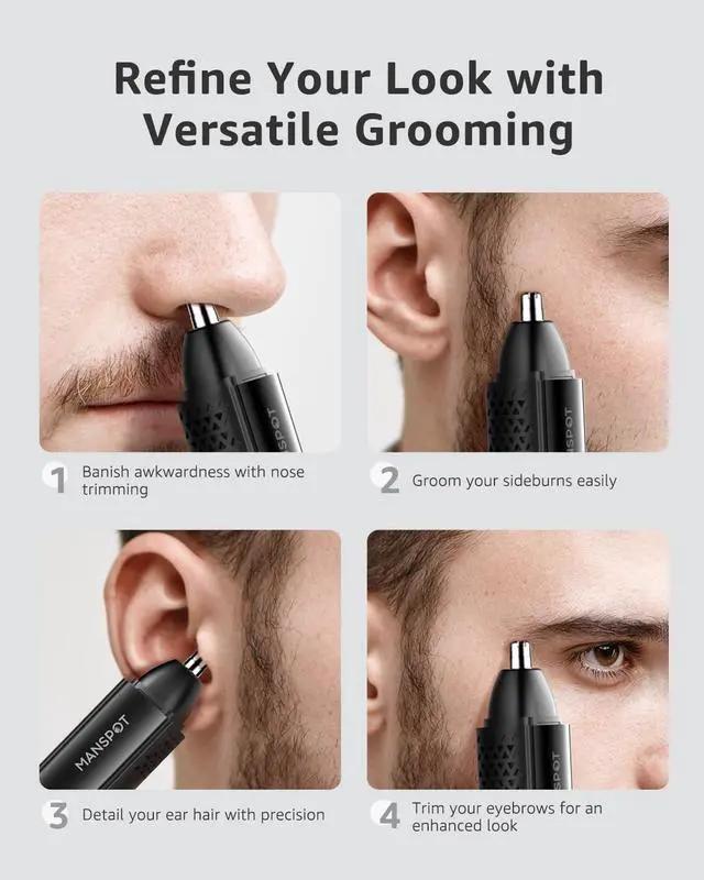 Alt view image 7 of 7 - MANSPOT Nose & Ear Hair Trimmer for Men, 10000-RPM Electric Nose Trimmer for Men with Vacuum Cleaning System, IPX7 Waterproof, USB-C Charge, 90min Runtime,Magnetic Detachable Blade Head,Easy to Clean