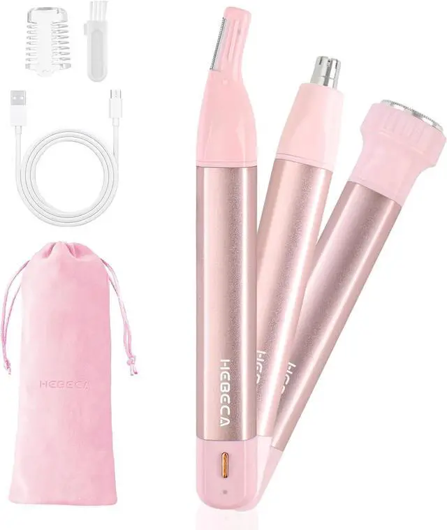 Main image of Nose Hair Trimmer for Women 3in1 Facial Hair Removal Trimmers- Rechargeable, Waterproof, Portable with Travel Bag- Trims Nose, Ear, Eyebrow, Peach-Fuzz, Lips, Chin Face Hair Remover FT2003 (Pink)