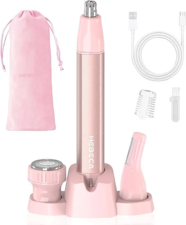 Main image of Nose Hair Trimmer for Women 3in1 Facial Hair Removal Trimmers with Storage Base - Waterproof, Portable USB Rechargeable with Travel Bag- Trims Nose, Ear, Eyebrow, Peach-Fuzz, Lips, Chin Face Hair
