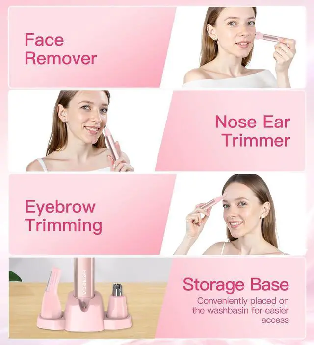Alt view image 3 of 7 - Nose Hair Trimmer for Women 3in1 Facial Hair Removal Trimmers with Storage Base - Waterproof, Portable USB Rechargeable with Travel Bag- Trims Nose, Ear, Eyebrow, Peach-Fuzz, Lips, Chin Face Hair