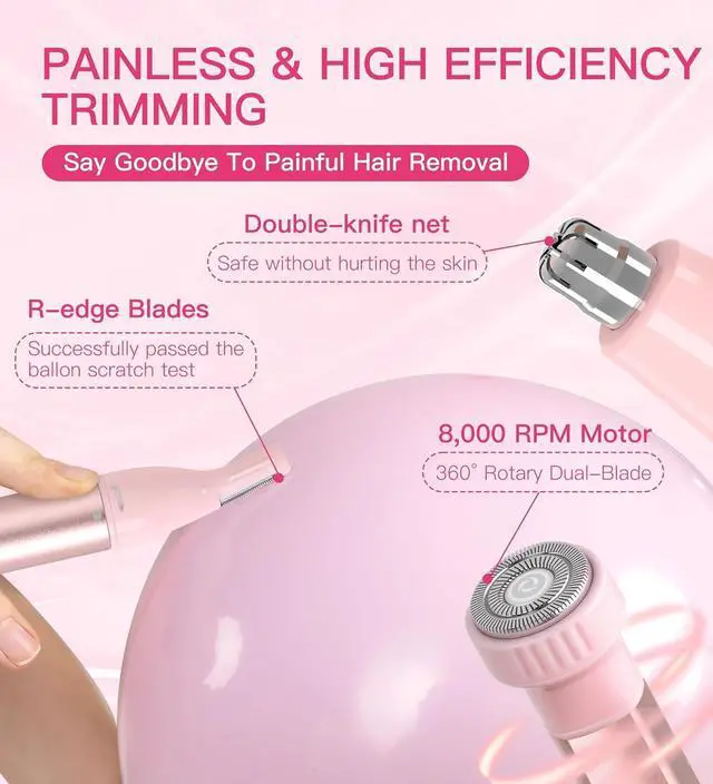 Alt view image 4 of 7 - Nose Hair Trimmer for Women 3in1 Facial Hair Removal Trimmers with Storage Base - Waterproof, Portable USB Rechargeable with Travel Bag- Trims Nose, Ear, Eyebrow, Peach-Fuzz, Lips, Chin Face Hair