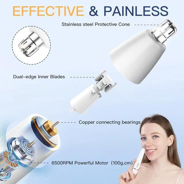 Alt view image 4 of 7 - Nose & Ear Trimmer - Electric Rechargeable Facial Hair Remover for Women & Men, Portable Waterproof Eyebrow Trimmer (Silver)