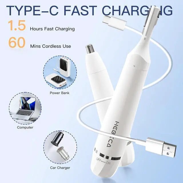 Alt view image 5 of 7 - Nose & Ear Trimmer - Electric Rechargeable Facial Hair Remover for Women & Men, Portable Waterproof Eyebrow Trimmer (Silver)