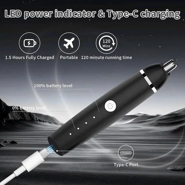 Alt view image 5 of 7 - Nose Hair Trimmer for Men and Women, Portable, Waterproof and Rechargeable for Ears, Face (Black)