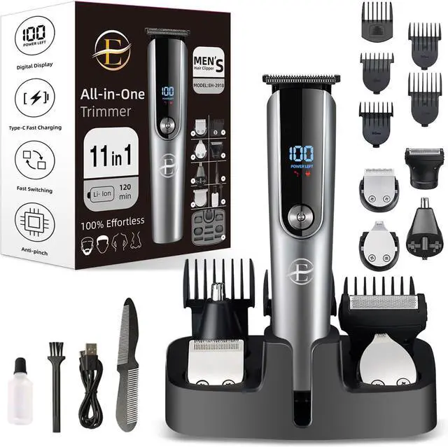 Main image of Beard Trimmer for Men - 5 in 1 Kit Electric Razor, Nose Hair Trimmer with LED Display, Cordless Mustache Body Face Grooming Kit, Rechargeable Beard Shaver (Aluminum)