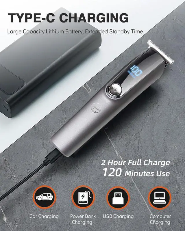 Alt view image 5 of 7 - Beard Trimmer for Men - 5 in 1 Kit Electric Razor, Nose Hair Trimmer with LED Display, Cordless Mustache Body Face Grooming Kit, Rechargeable Beard Shaver (Aluminum)