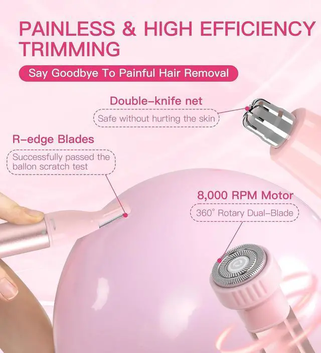 Alt view image 3 of 6 - Nose Hair Trimmer for Women 3in1 Facial Hair Removal Trimmers- Rechargeable, Waterproof, Portable with Travel Bag- Trims Nose, Ear, Eyebrow, Peach-Fuzz, Lips, Chin Face Hair Remover FT2003 (Pink)