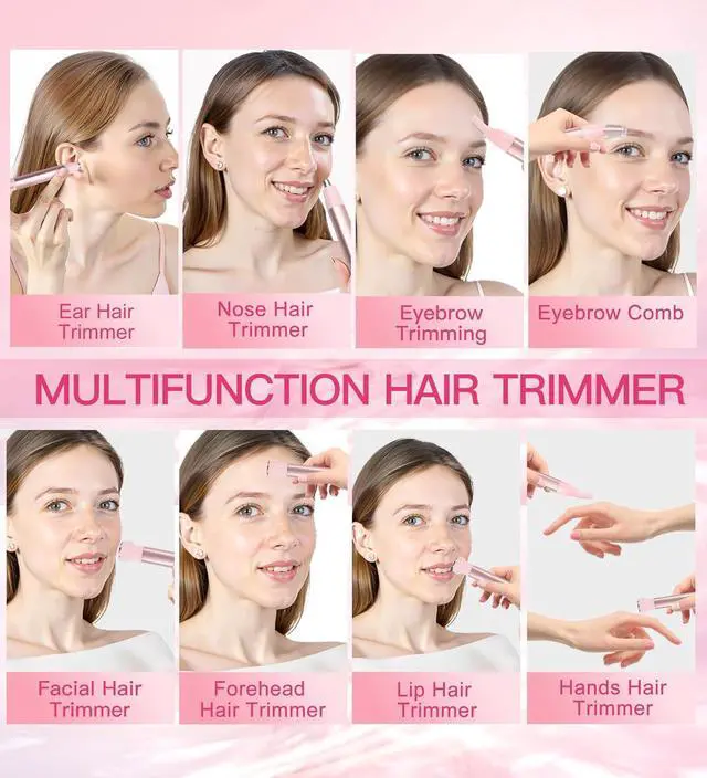 Alt view image 5 of 6 - Nose Hair Trimmer for Women 3in1 Facial Hair Removal Trimmers- Rechargeable, Waterproof, Portable with Travel Bag- Trims Nose, Ear, Eyebrow, Peach-Fuzz, Lips, Chin Face Hair Remover FT2003 (Pink)