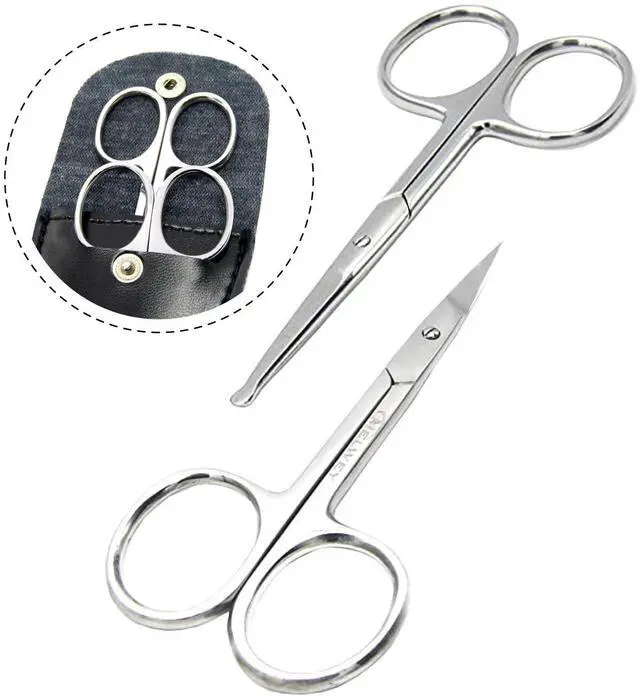 Main image of Pack of 2 Curved & Rounded Blunt Tip Stainless Steel Small Scissors for Eyebrows & Eyelashes, Beard Trimming & Moustache, Baby Nails, Nose & Facial Hair