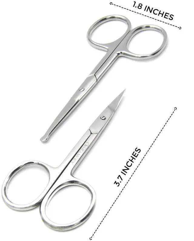 Alt view image 6 of 7 - Pack of 2 Curved & Rounded Blunt Tip Stainless Steel Small Scissors for Eyebrows & Eyelashes, Beard Trimming & Moustache, Baby Nails, Nose & Facial Hair
