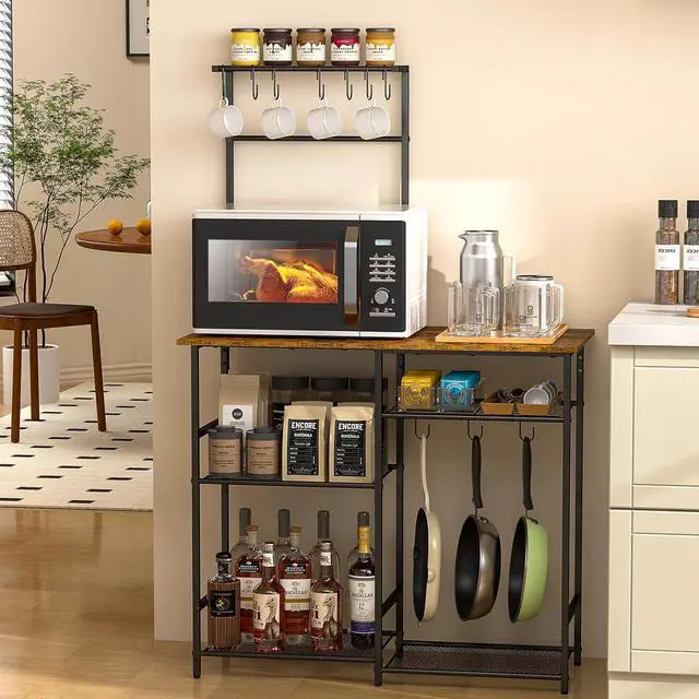 Main image of Baker's Rack for Kitchen with Storage, Microwave Stand with Adjustable Shelves and 10 S Hooks, 6-Tier Coffee Bar Station, Kitchen Shelves for Spices, Pots, Rustic Brown