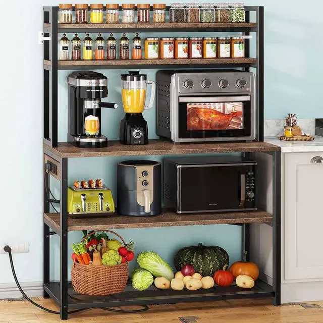 Main image of Denkee Large Bakers Rack with Power Outlets, 5-Tier Microwave Stand with Storage, Coffee Bar Stand, Industrial Kitchen Shelf Rack, 38 x 15.7 x 66.9 Inches, Rustic Brown