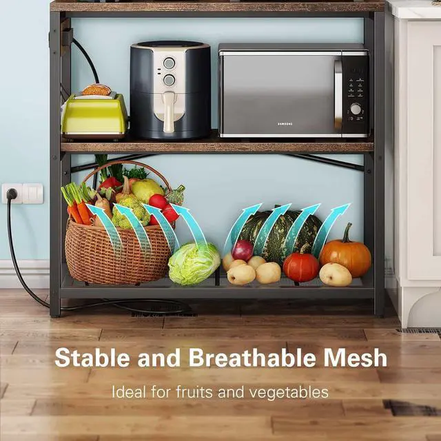 Alt view image 6 of 7 - Denkee Large Bakers Rack with Power Outlets, 5-Tier Microwave Stand with Storage, Coffee Bar Stand, Industrial Kitchen Shelf Rack, 38 x 15.7 x 66.9 Inches, Rustic Brown