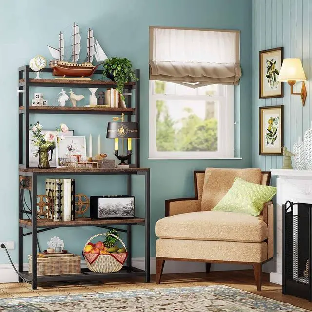 Alt view image 7 of 7 - Denkee Large Bakers Rack with Power Outlets, 5-Tier Microwave Stand with Storage, Coffee Bar Stand, Industrial Kitchen Shelf Rack, 38 x 15.7 x 66.9 Inches, Rustic Brown