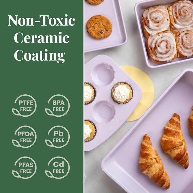 Alt view image 4 of 7 - Larder & Vine 8-Piece Bakeware Set | Non-Stick Baking Set with Ceramic Finish | PFAS, PFOA, PTFE, and BPA Free Baking Essentials | Baking Sheets, Muffin Tins and Assorted Baking Pans | Lavender