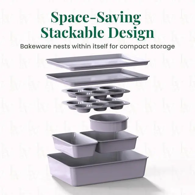 Alt view image 6 of 7 - Larder & Vine 8-Piece Bakeware Set | Non-Stick Baking Set with Ceramic Finish | PFAS, PFOA, PTFE, and BPA Free Baking Essentials | Baking Sheets, Muffin Tins and Assorted Baking Pans | Lavender