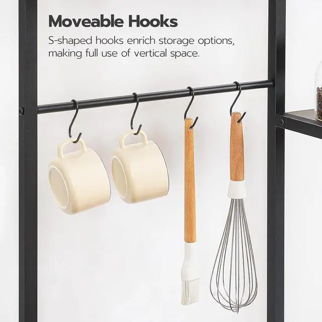 Alt view image 7 of 7 - HOOBRO Large Bakers Rack with Power Outlets, 6-Tier Microwave Stand with 4 Hooks, Coffee Bar, Kitchen Shelf with Wire Basket, for Kitchen, Living Room, Office, Rustic Brown and Black BF64UHB01